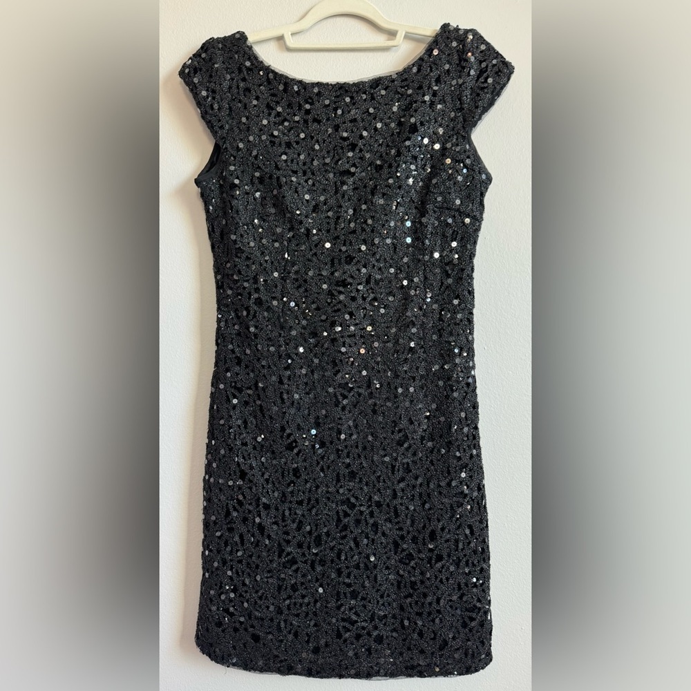 Black Sequin Crochet Cocktail Dress - Women's